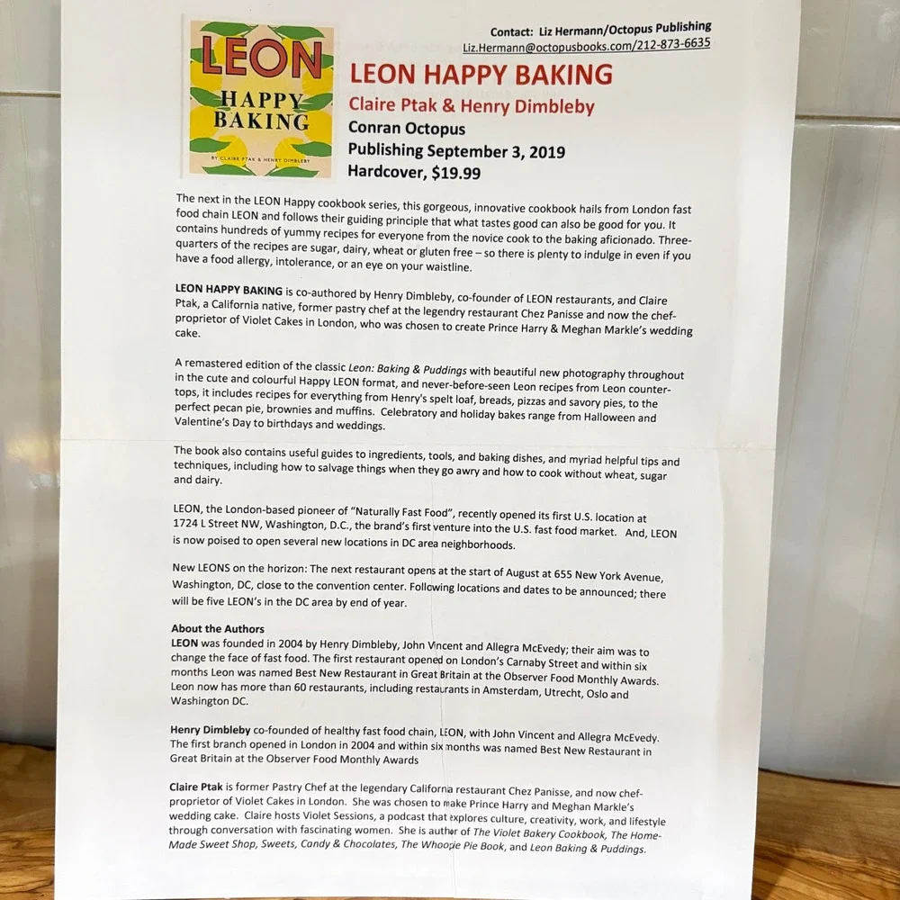 LEON Happy Baking Claire Ptak Henry Dimbleby Hardcover2019 Review Copy Press Kit